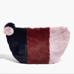 NWOT madewell faux fur half moon clutch with pom detail